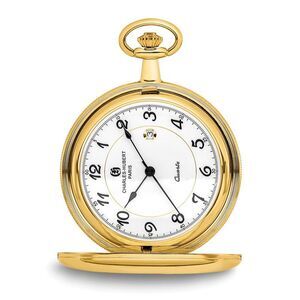 Charles Hubert 14k Gold Finish White Dial with Date Pocket Watch
